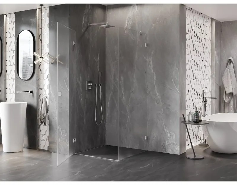 Mexen Lunar-B, výklopný sprchový kút ľavý 90 x 90 cm, 8mm číre sklo, chrómový profil, 832-090-090-01-00-L