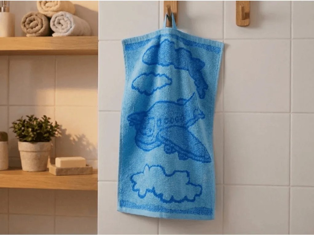 Detský uterák BEBÉ lietadlo modrý 30x50 cm