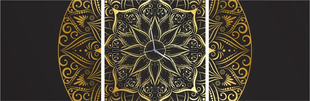 Obraz zlaté abstrakcie (s hodinami) (90x30 cm)