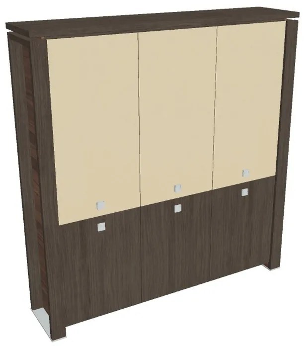 Vysoká skriňa Verno+ 200 x 46 x 210 cm, kombinované dvere, dub antracit / vanilka