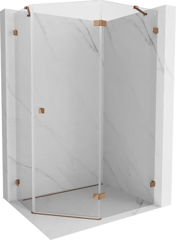 Mexen Lunar, pravý výklopný päťuholníkový sprchový kút 100 x 80 cm, 8mm číre sklo, profil ružové zlato, 831-100P-080L-60-00-P