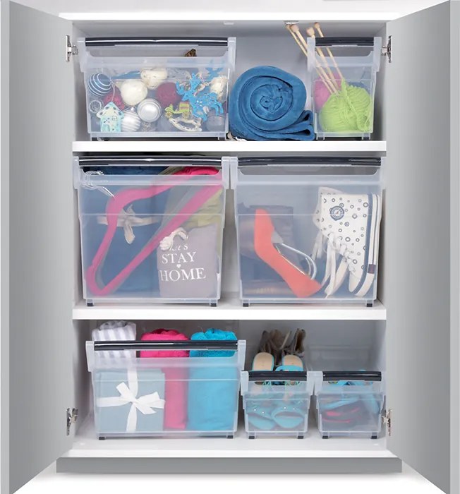 Prosperplast Úložný box, úzký s madlem, systémový NUK 38 x 18 x 26 (vysoký), 14l