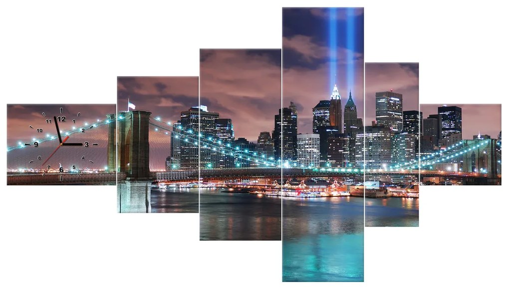 Gario Obraz s hodinami Panoráma Manhattanu - 6 dielny Rozmery: 180 x 100 cm