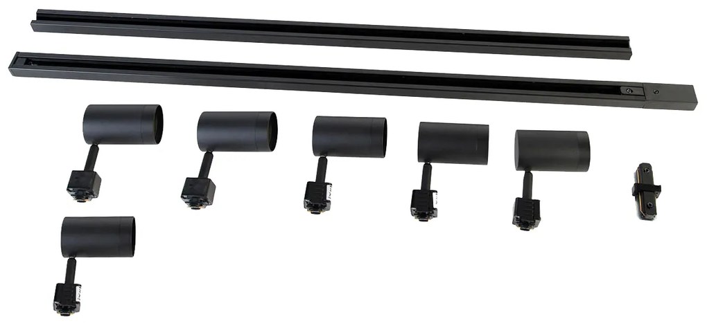 Moderný koľajnicový systém s 6 čiernymi bodovými svetlami 1-fázový 200 cm - Iconic Jeana