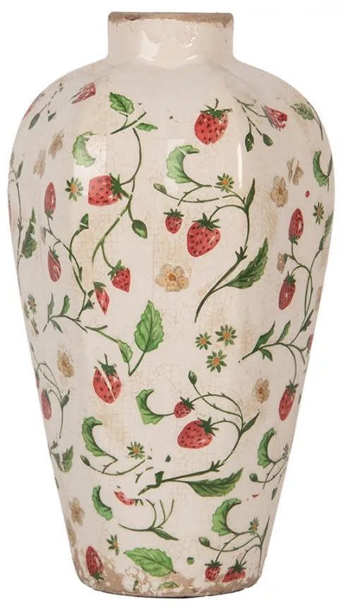 Béžová keramická váza s jahôdkami Wild Strawberries S - Ø 17*29 cm