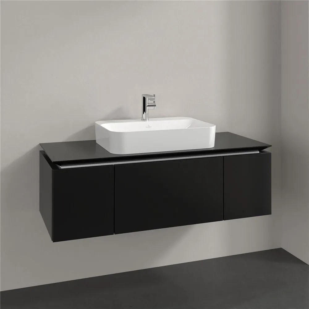 VILLEROY &amp; BOCH Legato závesná skrinka pod umývadlo na dosku (umývadlo v strede), 3 zásuvky, 1200 x 500 x 380 mm, Black Matt Lacquer, B75700PD