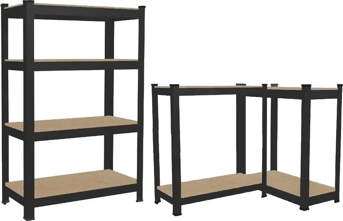 4-ÚROVŇOVÁ POLIČKOVÁ SKRÍŇ 150 x 70 x 30 CM ČIERNA NOSNOSŤ POLIČKY: 150 KG *0582