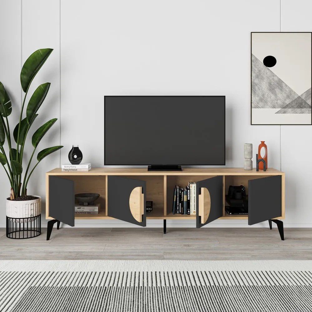 TV stolík v dekore duba v čierno-prírodnej farbe 180x51 cm Vae – Marckeric