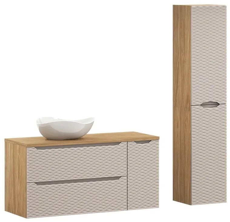 Kúpeľňová zostava Ocean Cloud so skrinkami a umývadlom 120 cm dub olejovaný/béžová
