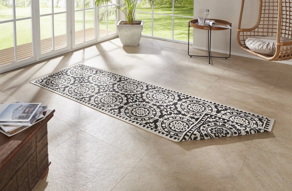 Hanse Home, Koberec behúň Twin Supreme 104129 Black / Cream – na von aj na doma, 80x350, čiernobiela, chodba / predsieň