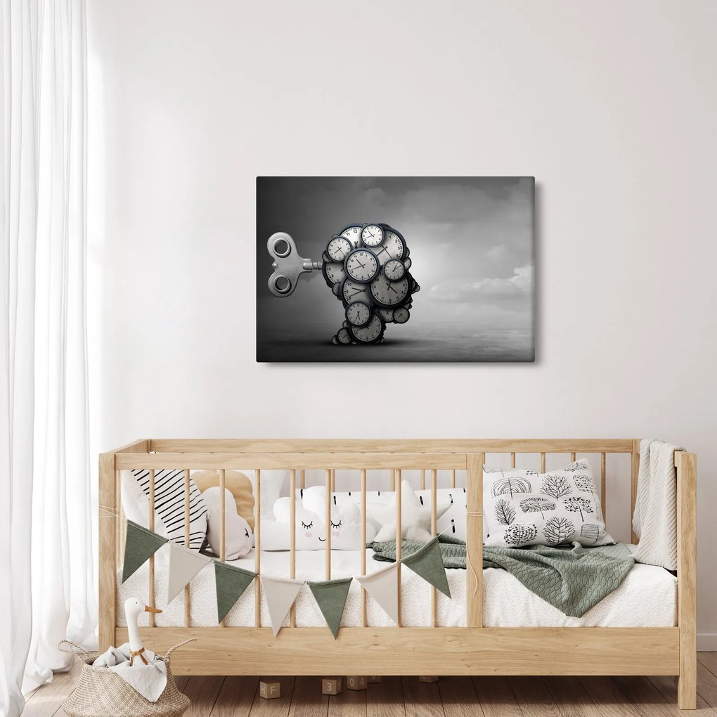 Umelecký obraz hlavy s hodinami (90x60 cm)