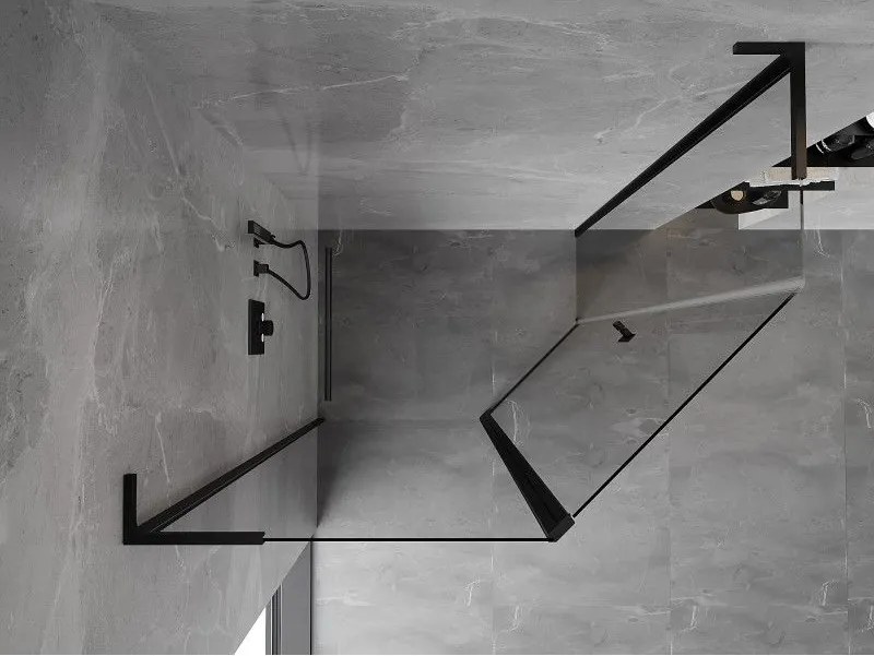 Mexen Mist L, päťuholníkový sprchový kút s krídlovými dverami, 90 x 80 cm, 8mm číre sklo, čierny profil, 8A8L-090-080-70-00