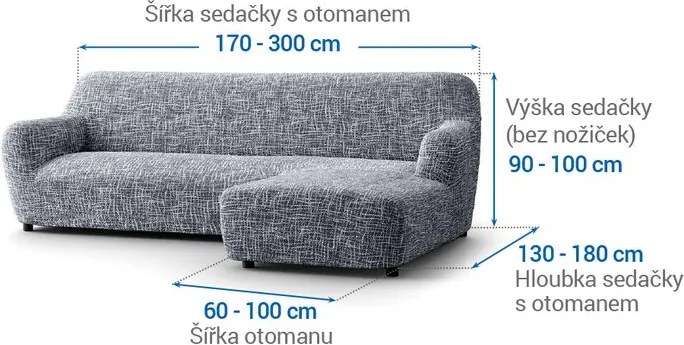 Bielastické poťahy GRAFITI NOVÉ antracit sedačka s otomanom vpravo (š. 170 - 300 cm)
