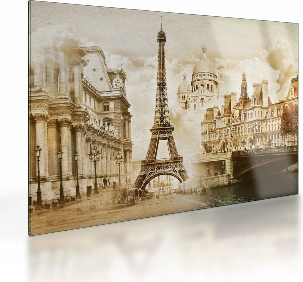 Sklenený obraz - Parížske pamiatky (70x50 cm)