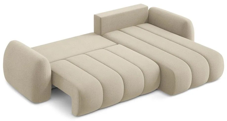 Svetlohnedá rozkladacia/s úložným priestorom rohová pohovka z textílie buklé (pravý roh/s leňoškou) Pele – Makamii