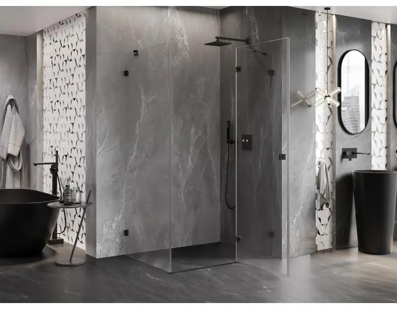 Mexen Lunar, 1-krídlový sprchový kút, pravý, 80 x 70 cm, 8mm číre sklo, čierny profil, 834-080-070-70-00-P