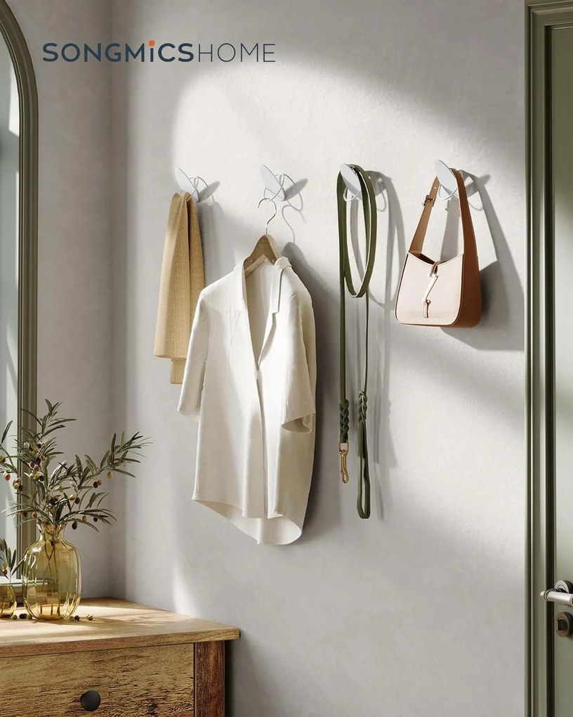 Nástenný vešiak 4 ks, na montáž na stenu, biely