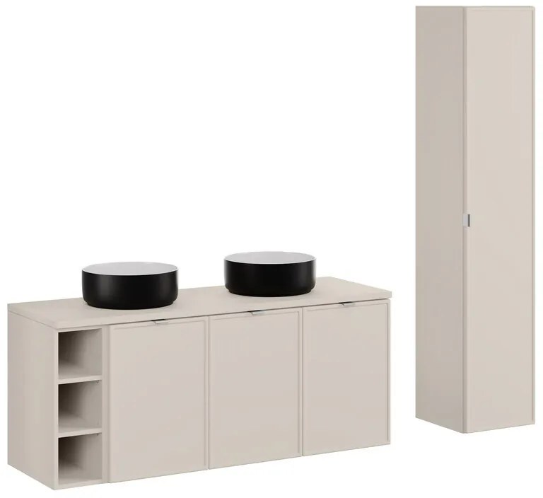 Kúpeľňová zostava Bella Kašmír so skrinkami a umývadlami 140 cm kašmírová