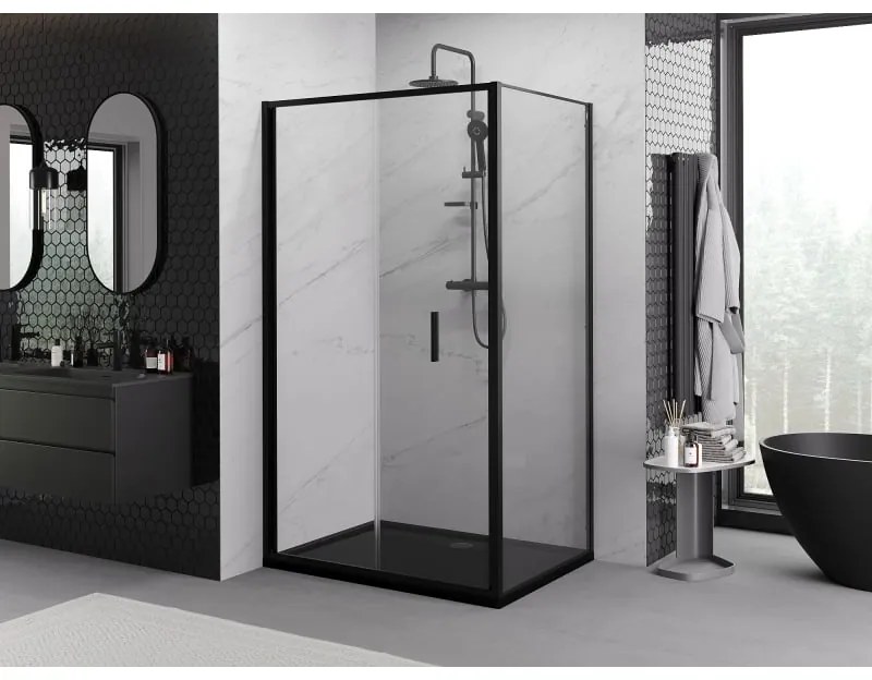 Mexen Exo, sprchovací kút so skladacími dverami 70 x 90 cm, 6mm číre sklo, čierny profil, 816-070-090-70-00