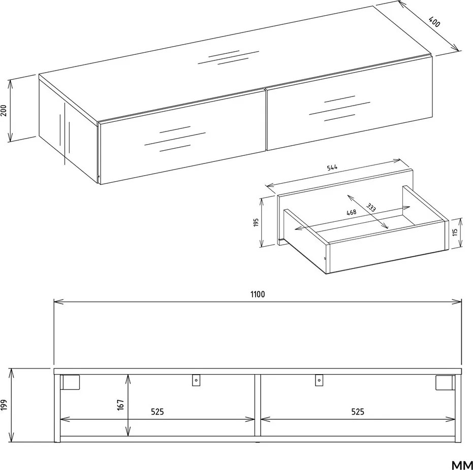 Závěsný toaletní stolek MIKA 110 cm bílý