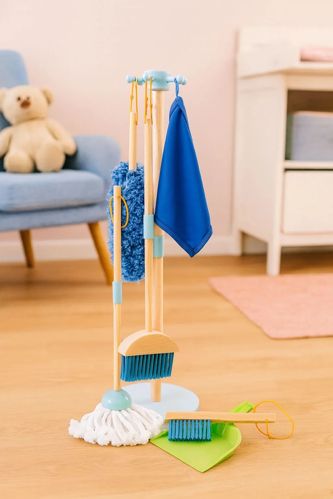 Detská drevená upratovacia súprava mop a lopatka 7-dielna ECOTOYS