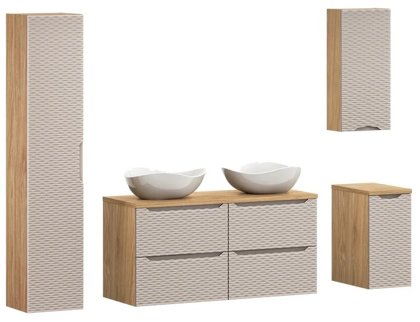 Kúpeľňová zostava Ocean Cloud so skrinkami a umývadlom 120 cm béžová/dub olejovaný