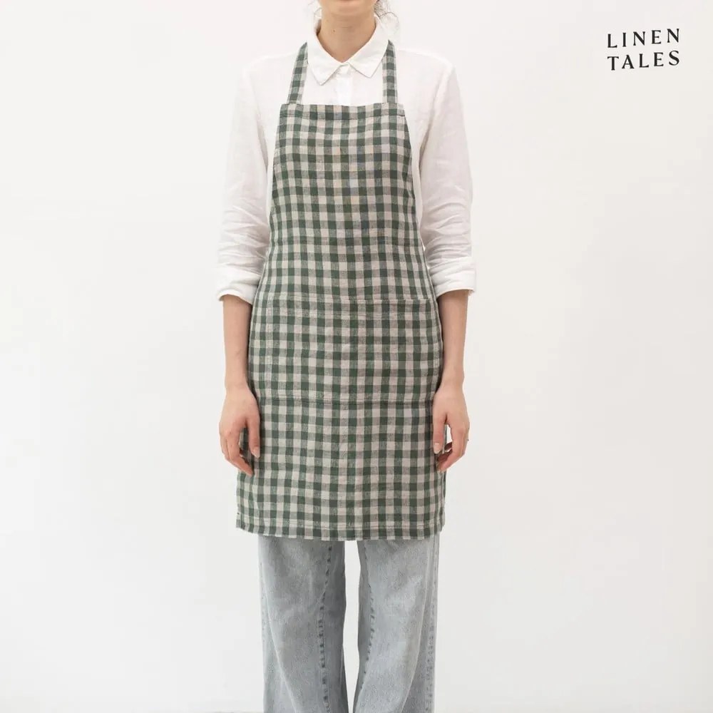 Ľanová zástera Forest Green Gingham – Linen Tales
