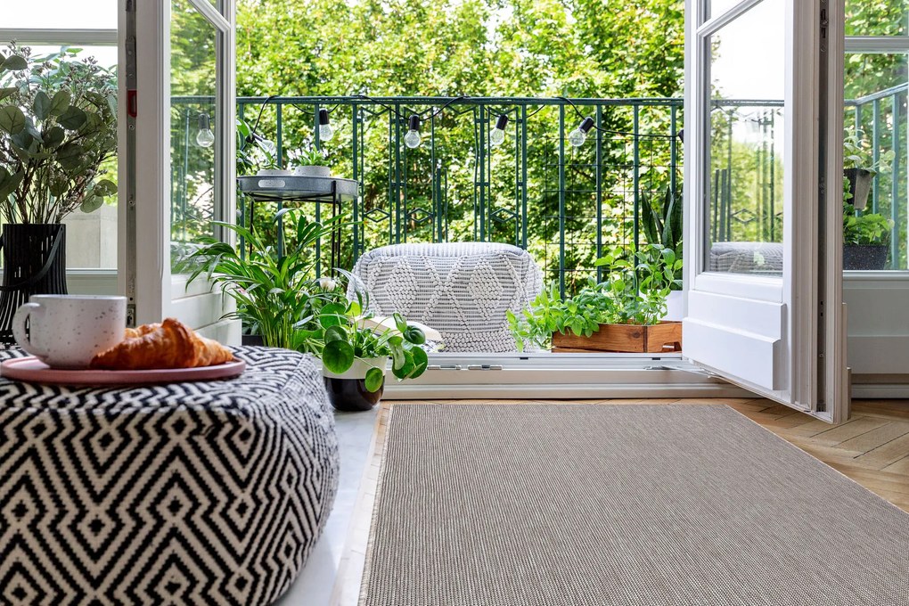 Šnúrkový koberec SIZAL FLOORLUX 20580, hladký strieborno/ čierny