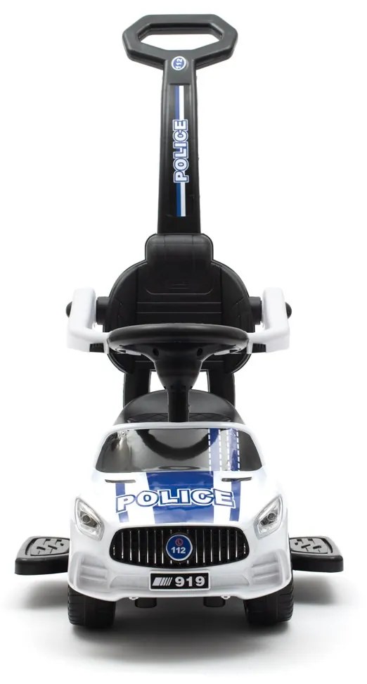 Detské odrážadlo so zvukom a vodiacou tyčou Baby Mix POLICE biele