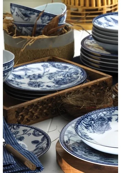 24-dielna jedálenská súprava, biela/modrá, porcelán