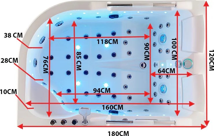 BPS-koupelny Hydromasážna vaňa HYD-NO-VE761L 180x120 ĽAVÁ s ohrevom vody