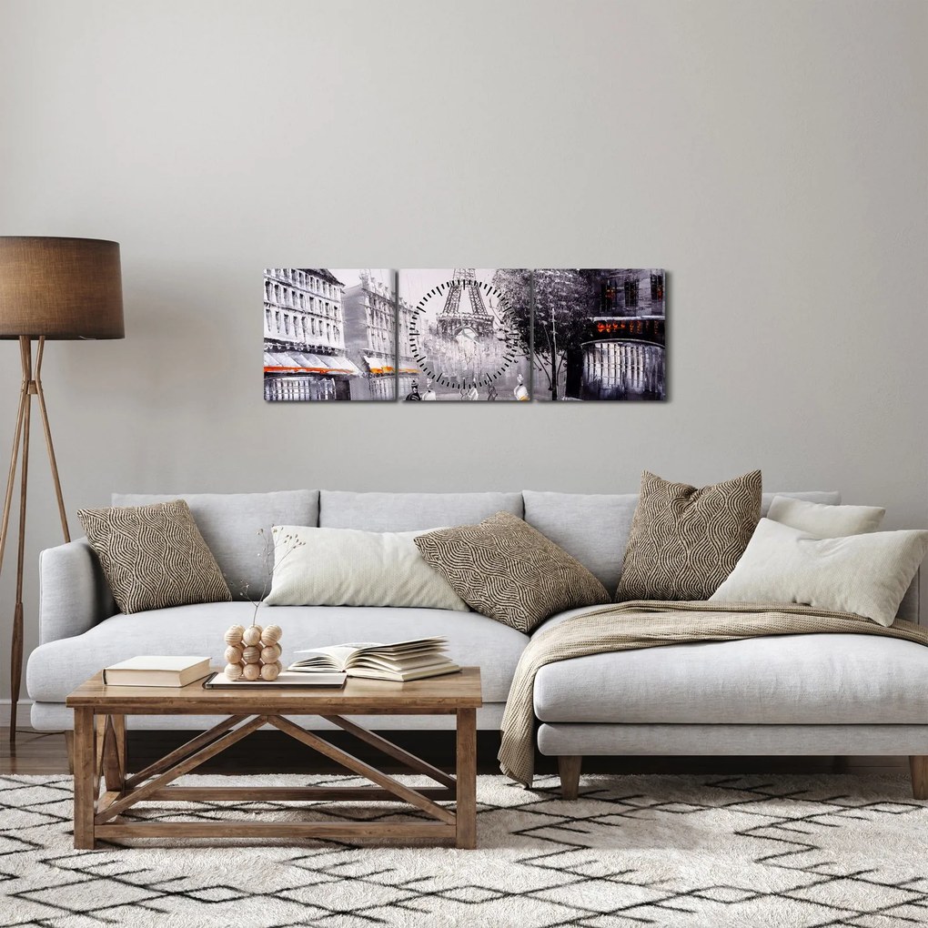 Obraz - Olejomaľba, Paríž (s hodinami) (90x30 cm)
