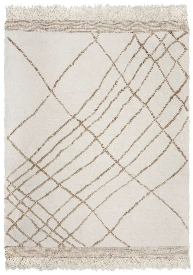 Krémový ručne tkaný koberec s prímesou vlny 160x230 cm Astera Linear – Flair Rugs