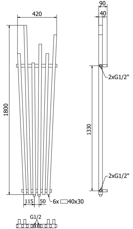 Mexen Omaha, vykurovacie teleso 1800x420 mm, 655 W, antracitová, W208-1800-420-00-66