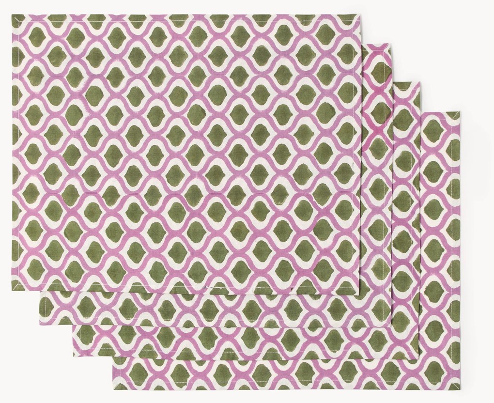 Ručne tlačené bavlnené prestieranie Azra, 4 ks