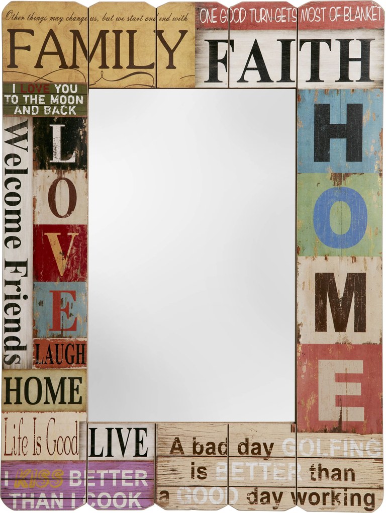 Bighome - Zrkadlo FAMILY, FAITH, HOME 80x60 cm - viacfarebná