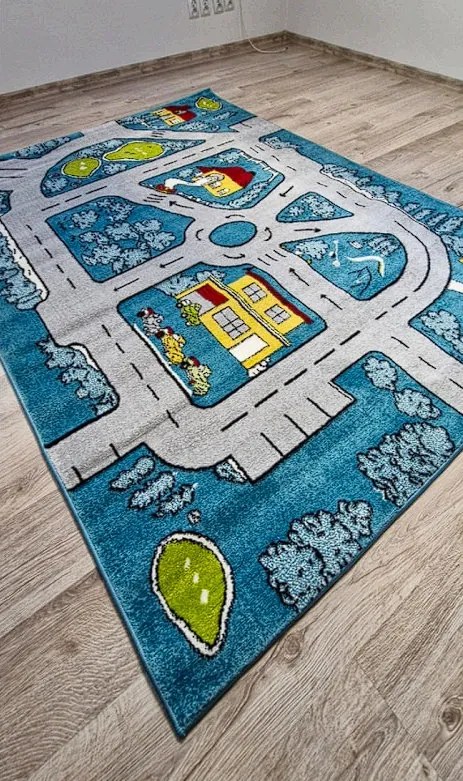 Detský koberec s motívom ihriska Kids Cesta 304 – modrý Rozmer: 160x220 cm