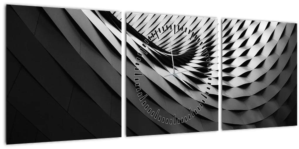Abstraktný obraz - čiernobiela špirála (s hodinami) (90x30 cm)