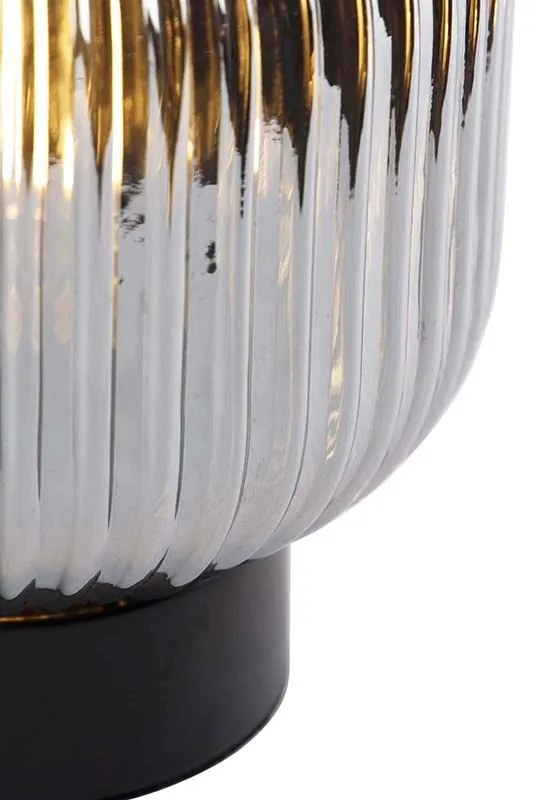 Stolná lampa v štýle Art Deco čierna s dymovým sklom - Karel