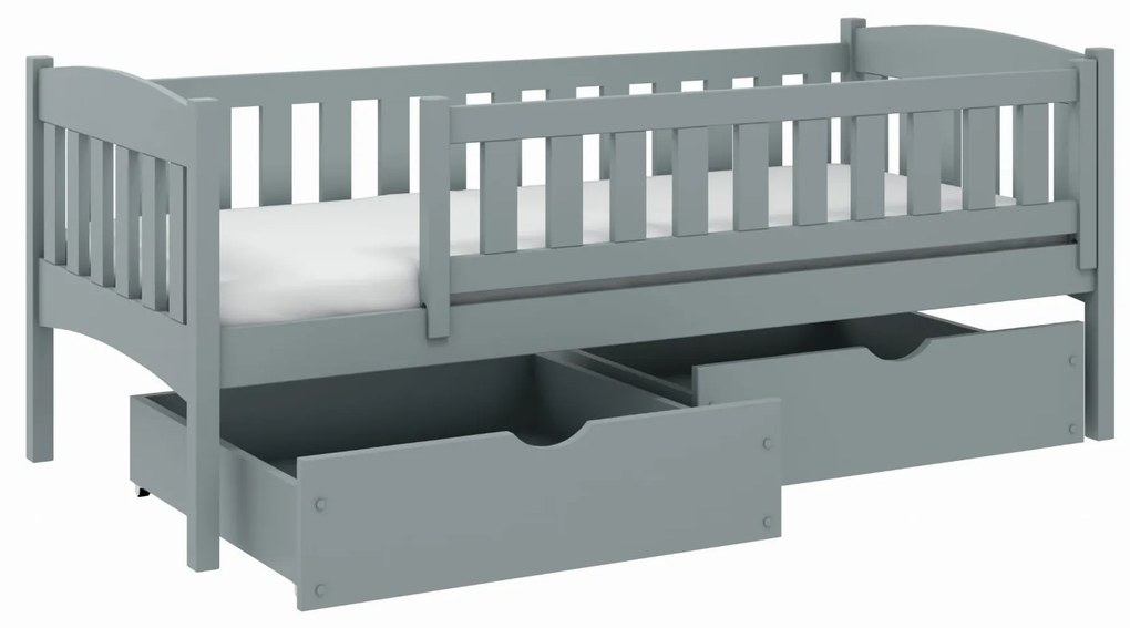 Detská posteľ z masívu borovice GANDALF so šuplíkmi - 200x90 cm - ŠEDÁ