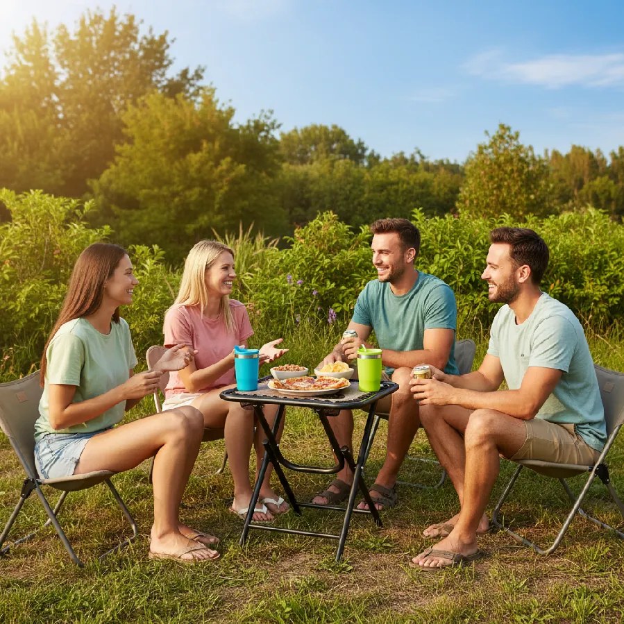 CH Skladací turistický stolík s držiakmi na nápoje - hnedá