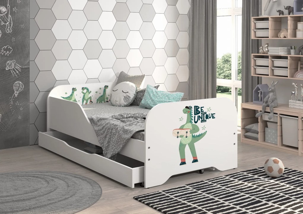 Wooden Toys Detská posteľ MIKI 140x70 DINO TRAVEL