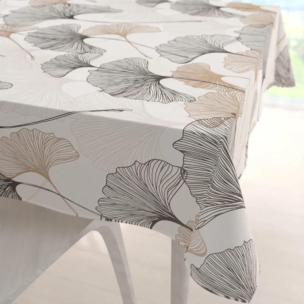 Biante Bavlnený štvorcový obrus Sandra SA-411 Hnedé Ginkgo listy na bielom 80x80 cm
