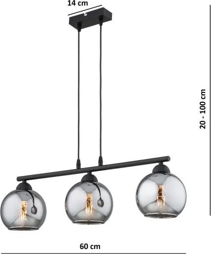 BRILAGI - Luster na lanku DIOR 3xE27/60W/230V čierna/dymová šedá