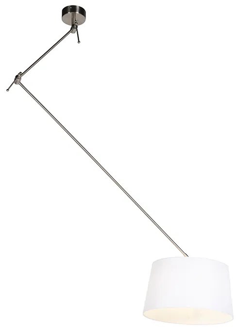 Odpadová lampa z ocele s bielym ľanovým tienidlom 35 cm - Blitz