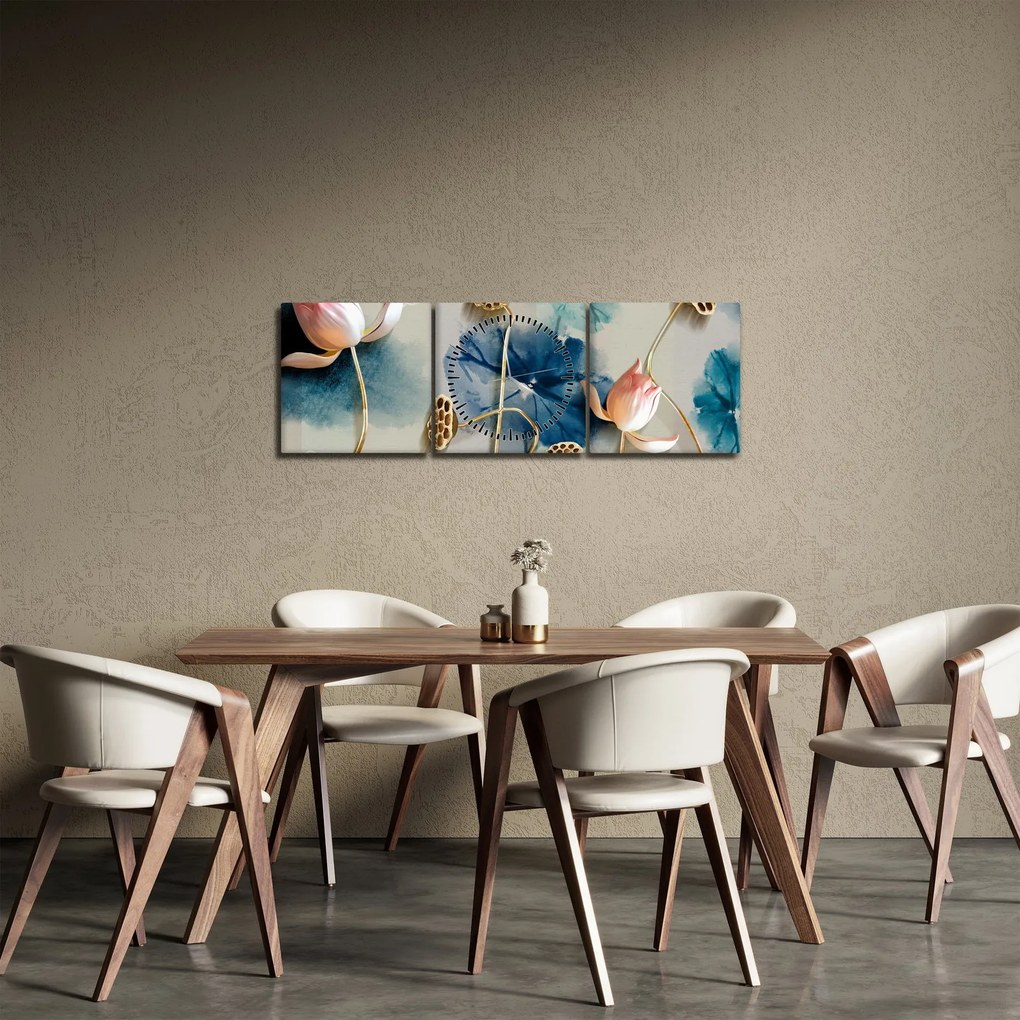 Obraz s kvetmi (s hodinami) (90x30 cm)