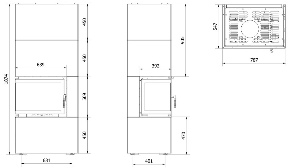 Modulárny krb SIMPLE 8 BOX čierny ľavé presklenie
