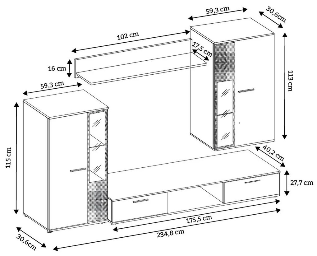 Obývacia stena OSKAR 5 dub sonoma Bez LED osvetlenia