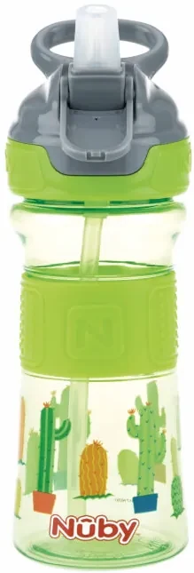 Fľaša športová s mäkkou sklopiteľnou slamkou 360 ml, zelená, 3+