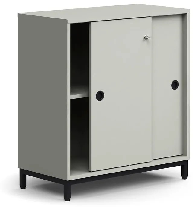 Skriňa s posuvnými dverami QBUS, 1 polica, na nožičkách, s madlom, 868x800x400 mm, čierna, svetlošed